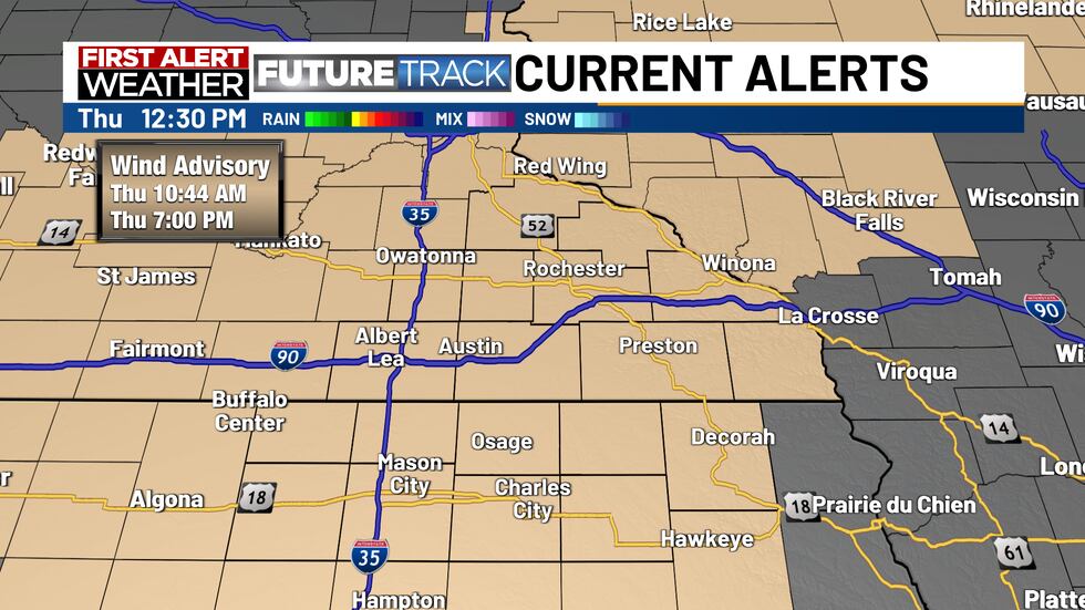 A Wind Advisory will be in effect until 7:00 PM. Gusts to 50 miles per hour will be possible.