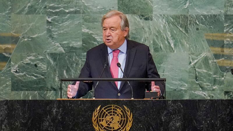 United Nations Secretary-General Antonio Guterres addresses the 77th session of the General...