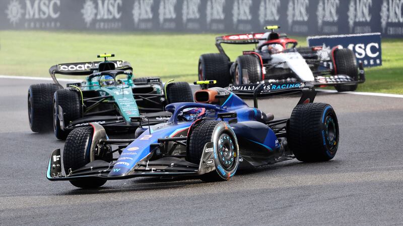 Williams driver Logan Sargeant of the US steers his car during the sprint race ahead of the...