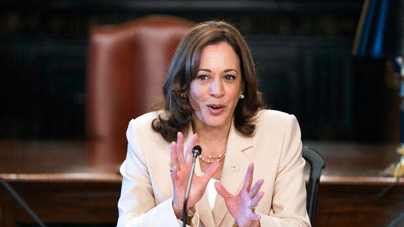 Vice President Kamala Harris speaks during a roundtable with college presidents about...