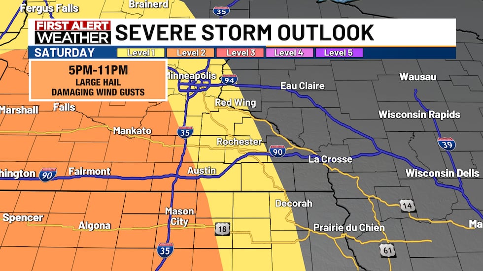 There will be a chance of strong to severe thunderstorm activity Saturday afternoon and evening.