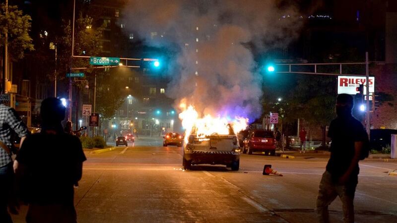 A MPD squad car on fire on Saturday