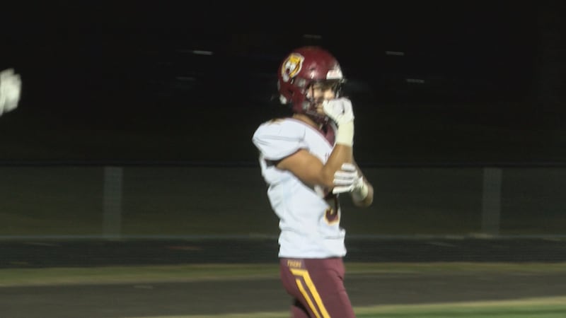Stewartville's Carter Miller celebrates TD vs. PEM.
