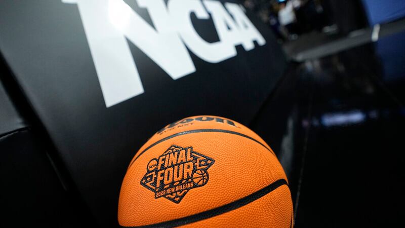A ball sits on the floor before a college basketball game between Houston and Villanova in the...
