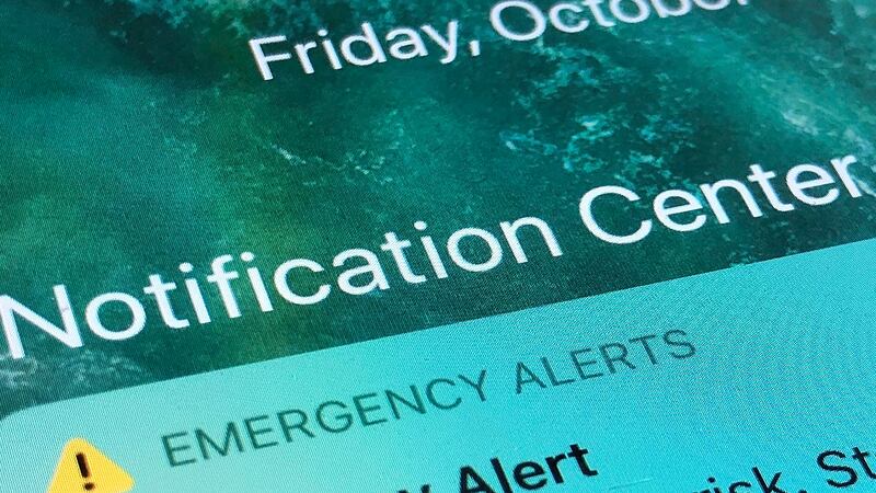 FILE - An emergency alert is displayed on a cellphone, Oct. 30, 2020, in Rio Rancho, N.M. The...